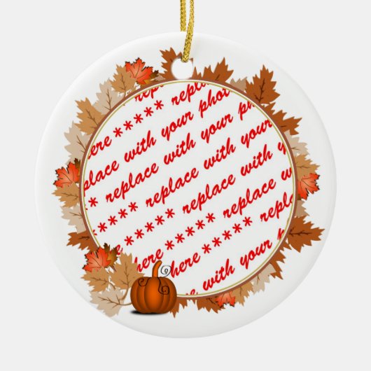 カボチャ葉フォトフレーム付きカエデ セラミックオーナメント (正面)