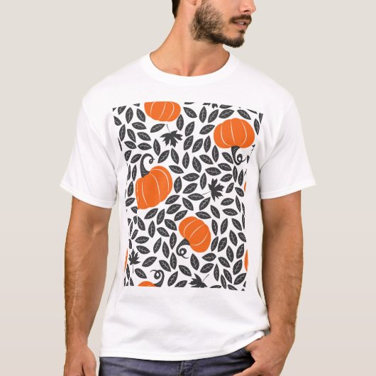 カボチャ葉ン、:かわいい秋のパターン。 Tシャツ (正面)