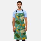 カボチャ葉ン、：秋の野菜パターン エプロン (着用した状態)