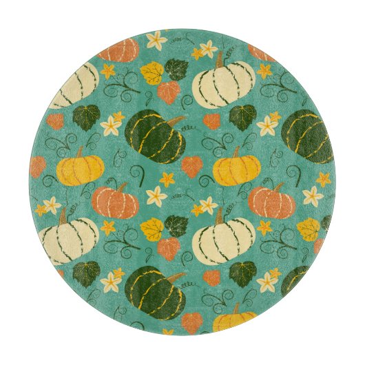 カボチャ葉ン、:秋の野菜パターン カッティングボード (正面)