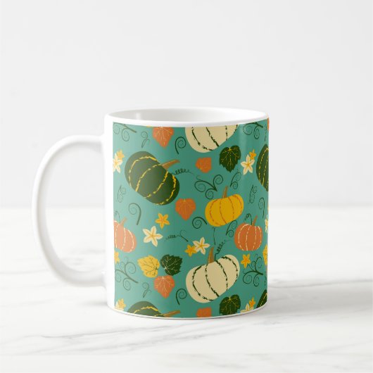 カボチャ葉ン、:秋の野菜パターン コーヒーマグカップ (左)