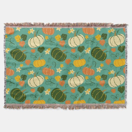 カボチャ葉ン、:秋の野菜パターン スローブランケット (正面)