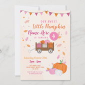 カボチャ誕生日の招待の秋のピンクの女の子のトレーラー 招待状 (正面)