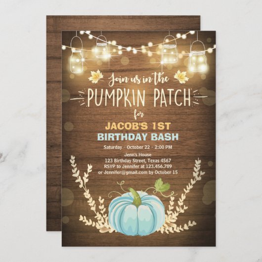 カボチャ誕生日の招待の警官の誕生日 招待状 (正面/裏面)