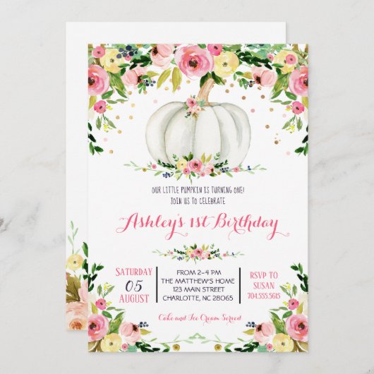 カボチャ誕生日の招待状、秋誕生日招待状 招待状 (正面/裏面)