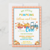 カボチャ誕生日パーティハーベストトラックツインズ 招待状 (正面)