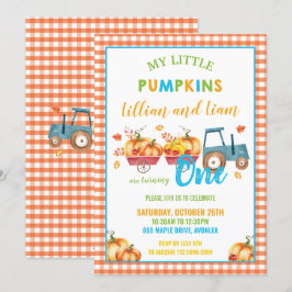 カボチャ誕生日パーティハーベストトラックツインズ 招待状