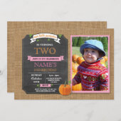 カボチャ誕生日パーティハーベストフォトピンク招待状 招待状 (正面/裏面)