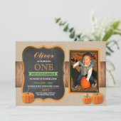 カボチャ誕生日年齢の招待のパーティーの写真 招待状 (スタンド正面)