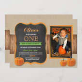 カボチャ誕生日年齢の招待のパーティーの写真 招待状 (正面/裏面)