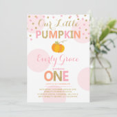 カボチャ誕生日招待状ピンク金ゴールドカボチャ 招待状 (スタンド正面)