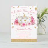 カボチャ誕生日招待状ピンク金ゴールドカボチャ 招待状 (スタンド正面)