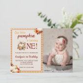 カボチャ誕生日私たちの小さなカボチャは1回転している 招待状 (スタンド正面)