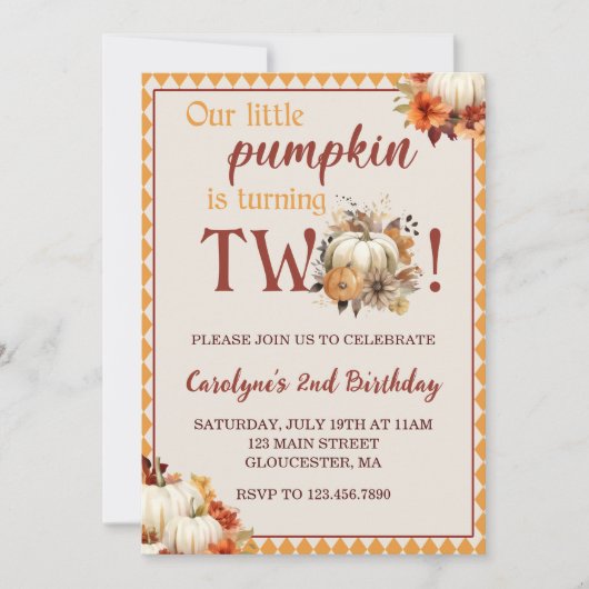 カボチャ誕生日私たちの小さなカボチャは2回転している 招待状 (正面)