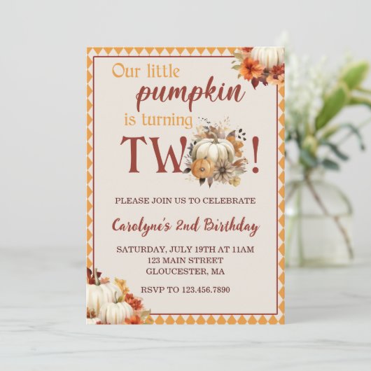 カボチャ誕生日私たちの小さなカボチャは2回転している 招待状 (スタンド正面)