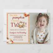 カボチャ誕生日私たちの小さなカボチャは2回転している 招待状 (正面)
