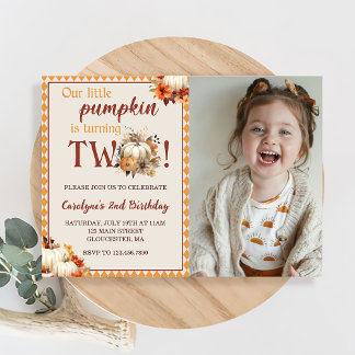 カボチャ誕生日私たちの小さなカボチャは2回転している 招待状