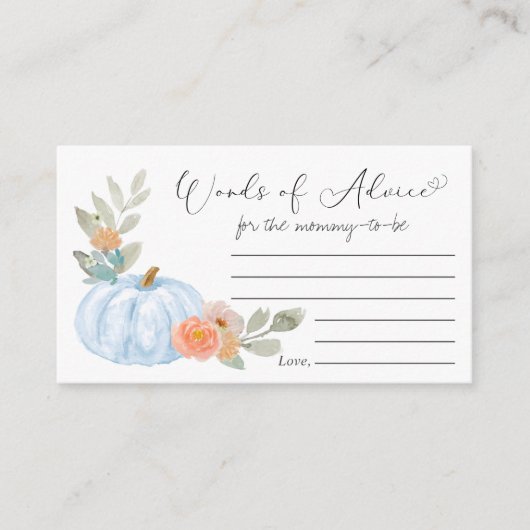 カボチャ語のアドバイス男の赤ちゃんシャワー エンクロージャーカード (正面)