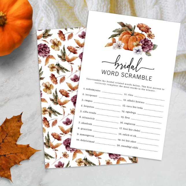 カボチャ語スクランブルゲーム (Fall Bridal Word Scramble Game Fall In Love Bridal Shower Pumpkin Florals)