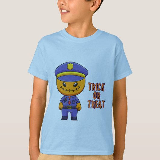 カボチャ警官：面白いハロウィーン Tシャツ (正面)