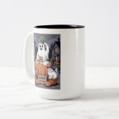 カボチャ販売中 & カフェインゴースト & 猫 V2 ツートーンマグカップ (正面左)