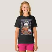 カボチャ販売中 & カフェイン幽霊 & 猫 V2 Tシャツ (正面フル)