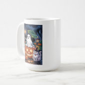 カボチャ販売&カフェイン幽霊と猫のマグカップ コーヒーマグカップ (正面左)