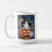カボチャ販売&カフェイン幽霊と猫のマグカップ コーヒーマグカップ (左)