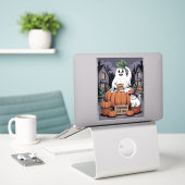 カボチャ販売 & カフェイン幽霊猫 V2 ステッカー シール (デスク上のノートパソコン)