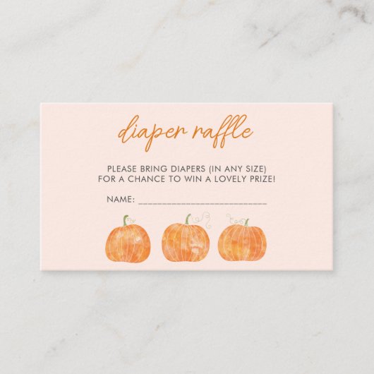 カボチャ赤ちゃんシャワーおむつラッフル エンクロージャーカード (正面)