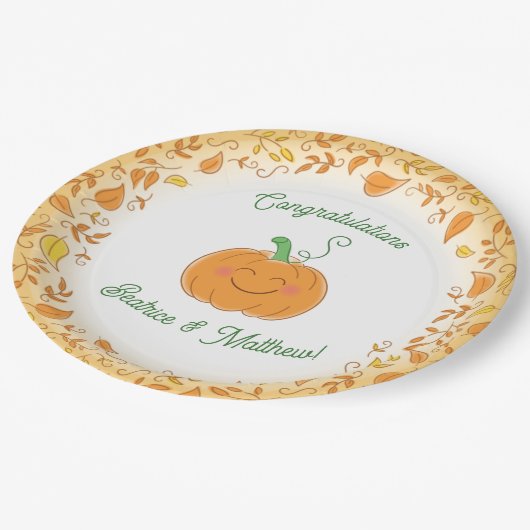 カボチャ赤ちゃんシャワーかわいい秋 ペーパープレート (アングル)