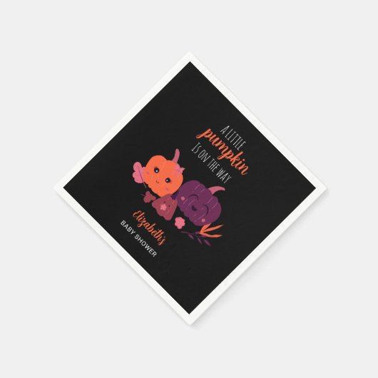 カボチャ赤ちゃんシャワーかわいい黒モダン紫 スタンダードカクテルナプキン (角)