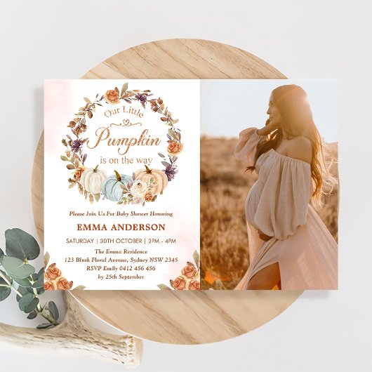 カボチャ赤ちゃんシャワーオレンジフローラパーティの招待状 招待状