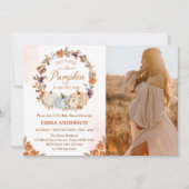 カボチャ赤ちゃんシャワーオレンジフローラパーティの招待状 招待状 (正面)