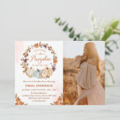 カボチャ赤ちゃんシャワーオレンジフローラパーティの招待状 招待状 (スタンド正面)