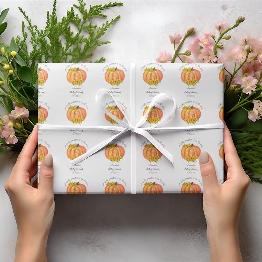 カボチャ赤ちゃんシャワーオレンジホワイトラッピング紙 ラッピングペーパー