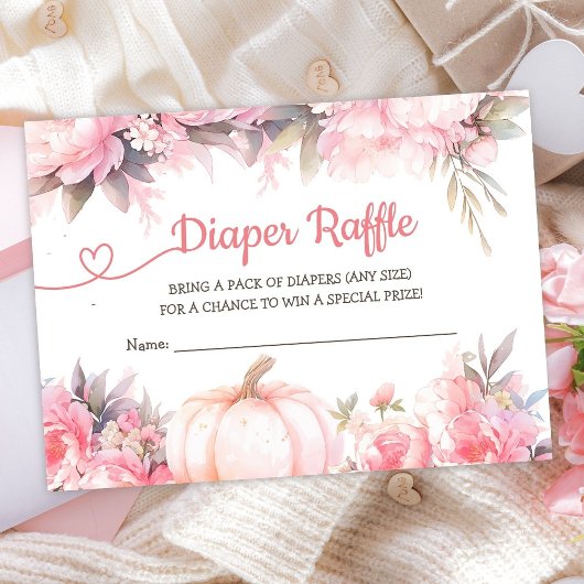 カボチャ赤ちゃんシャワーガールピンク秋おむつラッフル エンクロージャーカード