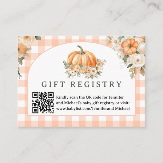 カボチャ赤ちゃんシャワーギフトレジストリ エンクロージャーカード (正面)