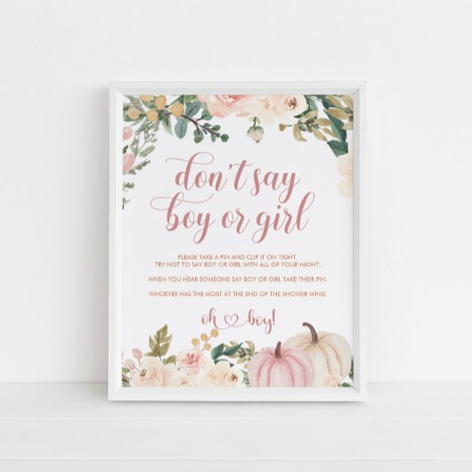 カボチャ赤ちゃんシャワーゲーム男の子または女の子と言わない ポスター