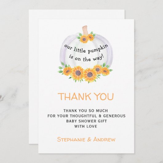 カボチャ赤ちゃんシャワーサンキューカード サンキューカード (正面/裏面)