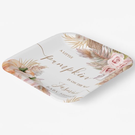 カボチャ赤ちゃんシャワーピンクガールフローラ秋秋 ペーパープレート (傾斜あり)