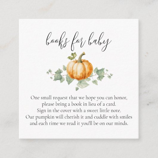 カボチャ赤ちゃんシャワーブックリクエストカードの挿入 エンクロージャーカード (正面)