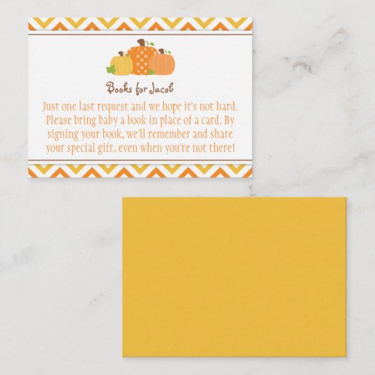 カボチャ赤ちゃんシャワーブックリクエストカード エンクロージャーカード (正面/裏面)