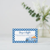 カボチャ赤ちゃんシャワーブループレイドトラックおむつラッフル エンクロージャーカード (スタンド正面)