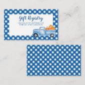 カボチャ赤ちゃんシャワーブループレイドトラックギフトレジストリ エンクロージャーカード (正面/裏面)