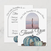 カボチャ赤ちゃんシャワーホワイトブルーウォーター色 サンキューカード (正面/裏面)