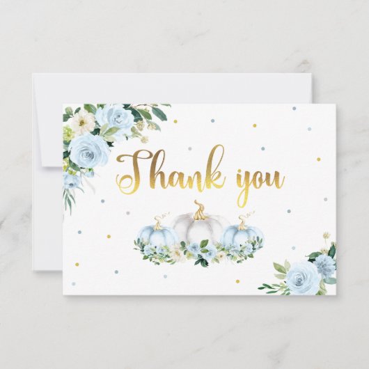 カボチャ赤ちゃんシャワーボーイ秋ブルーカボチャ サンキューカード (正面)