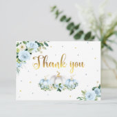 カボチャ赤ちゃんシャワーボーイ秋ブルーカボチャ サンキューカード (スタンド正面)