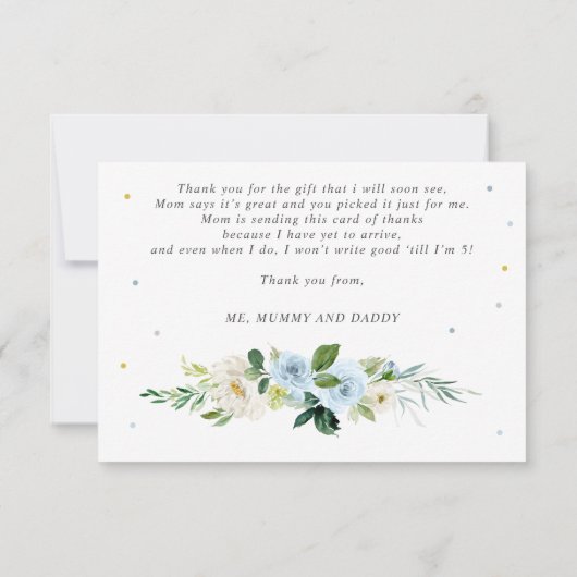 カボチャ赤ちゃんシャワーボーイ秋ブルーカボチャ サンキューカード (裏面)