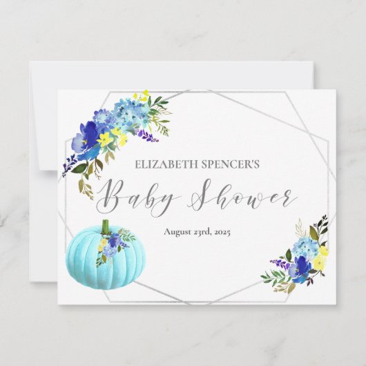 カボチャ赤ちゃんシャワーママのベリーサイズゲーム |青 招待状 (裏面)